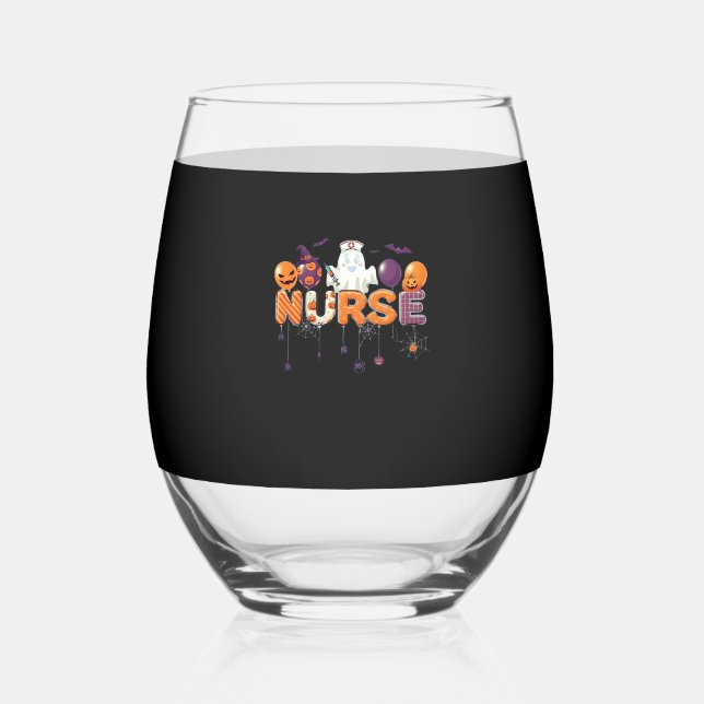 funny cartoon ghost nurse - Hot Nurse Halloween Ou Stemless Wine Glass (Front)