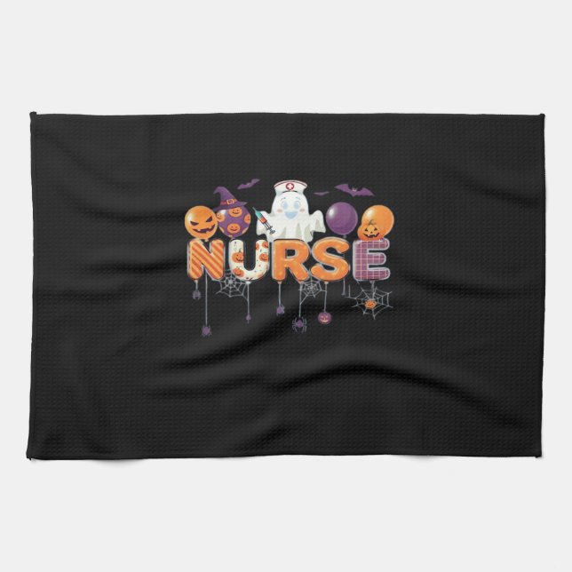 funny cartoon ghost nurse - Hot Nurse Halloween Ou Tea Towel (Horizontal)