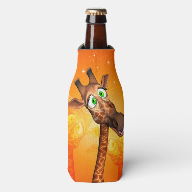 Funny cartoon giraffe bottle cooler (Bottle Front)