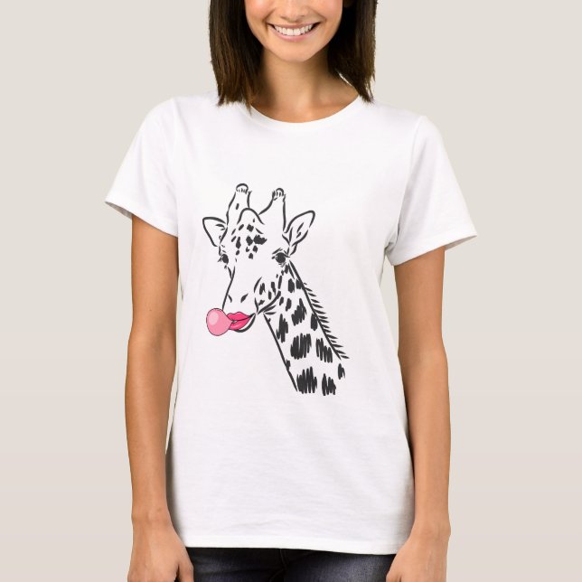Funny Cartoon Giraffe Print  T-Shirt (Front)