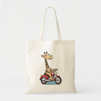 Funny Cartoon Giraffe Riding A Motorbike,