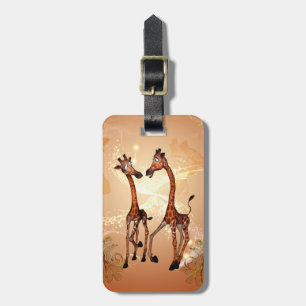 Funny cartoon giraffes luggage tag