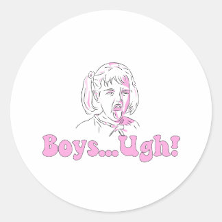 Funny cartoon girl meme - "boys...Ugh!" Classic Round Sticker