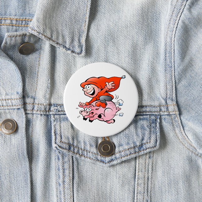 Funny Cartoon Gnome Riding Flying Pig 7.5 Cm Round Badge (Creator Uploaded)