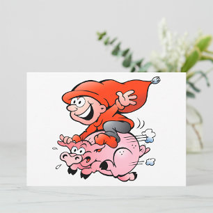 Funny Cartoon Gnome Riding Flying Pig Invitation