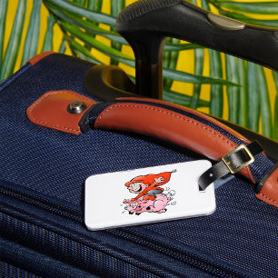 Funny Cartoon Gnome Riding Flying Pig Luggage Tag