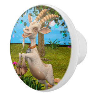 Funny Cartoon Goat Garden Animal Art Ceramic Knob