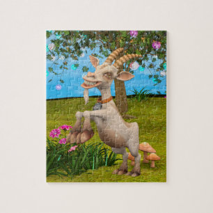 Funny Cartoon Goat Garden Animal Art Jigsaw Puzzle