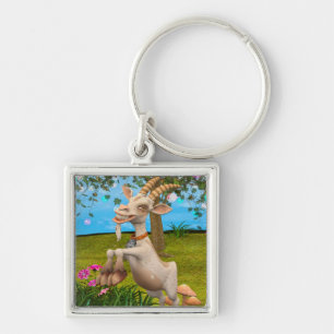 Funny Cartoon Goat Garden Animal Art Key Ring