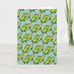 Funny Cartoon Green Fish Drawing Card