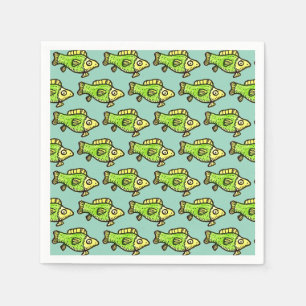 Funny Cartoon Green Fish Drawing Napkin
