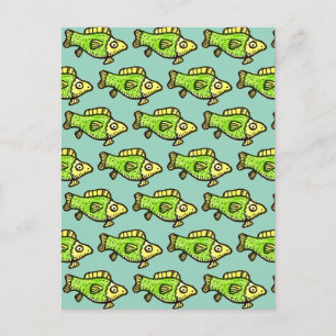 Funny Cartoon Green Fish Drawing Postcard