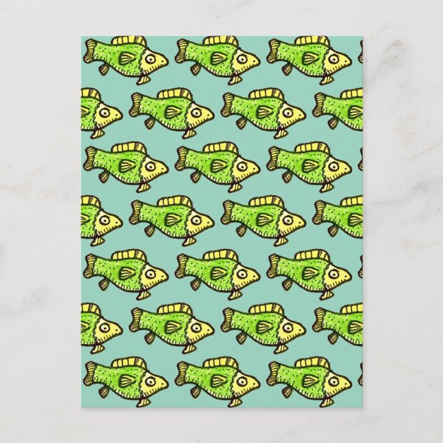 Funny Cartoon Green Fish Drawing Postcard (Front)