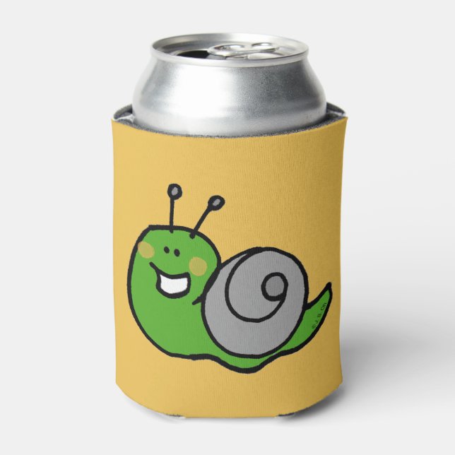 Funny cartoon green snail can cooler (Can Front)