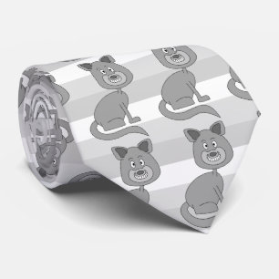 Funny Cartoon Grey Cat. Tie