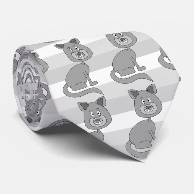 Funny Cartoon Grey Cat. Tie (Rolled)