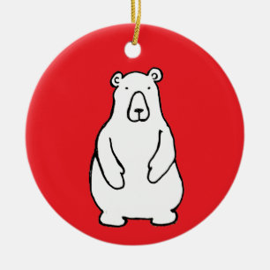 Funny Cartoon Grizzly Polar Bear Red Ceramic Tree Decoration
