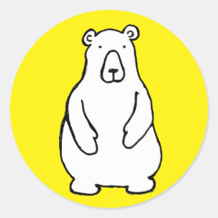 Funny Cartoon Grizzly Polar Bear Yellow Classic Round Sticker