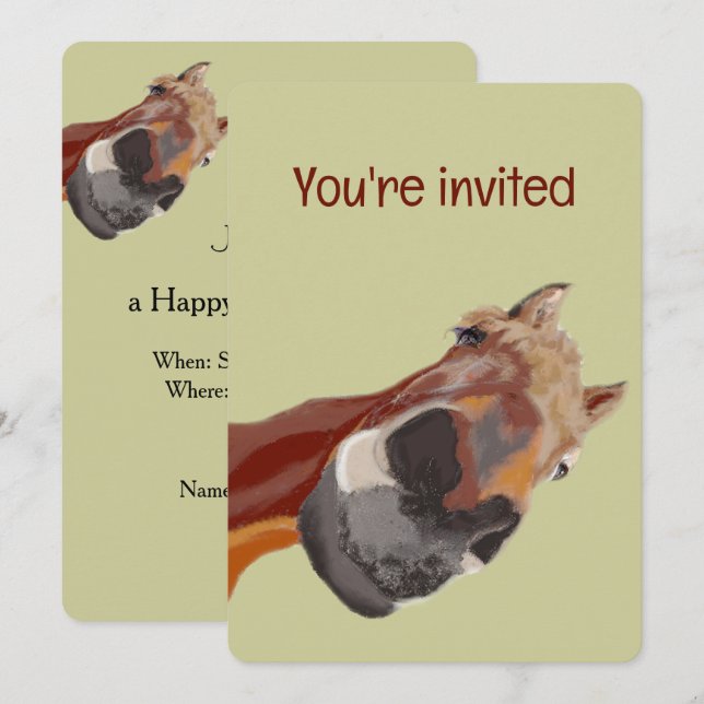 Funny Cartoon Horse Birthday Custom Invite (Front/Back)