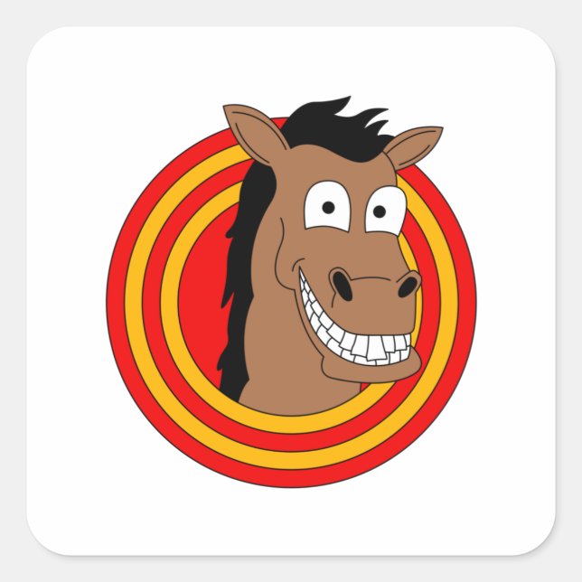 Funny cartoon horse square sticker (Front)