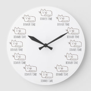 Funny Cartoon Hungry Cat Dinnertime Clock