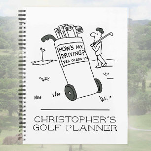 Funny cartoon illustration of golfer. planner