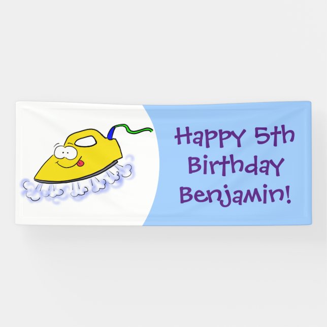 Funny cartoon iron laundry illustration banner (Horizontal)