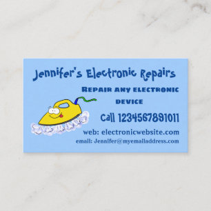 Funny cartoon iron laundry illustration business card