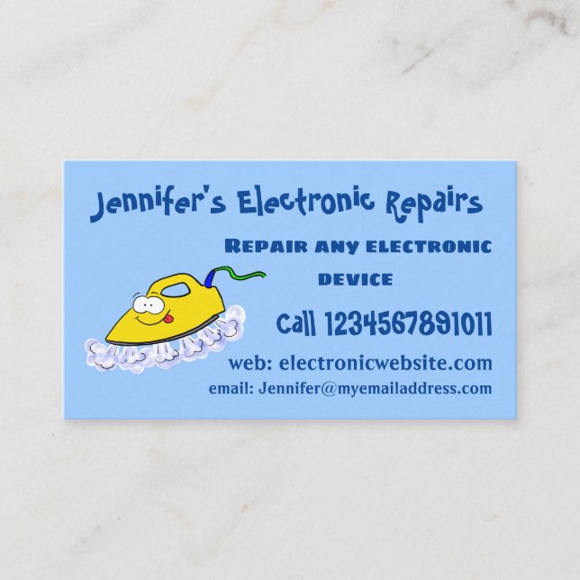 Funny cartoon iron laundry illustration business card (Front)