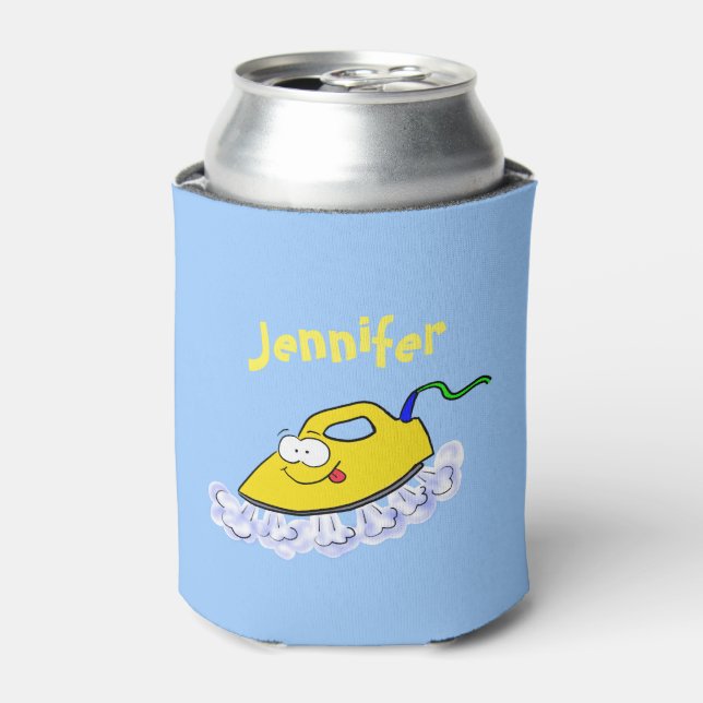Funny cartoon iron laundry illustration can cooler (Can Front)