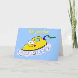 Funny cartoon iron laundry illustration card