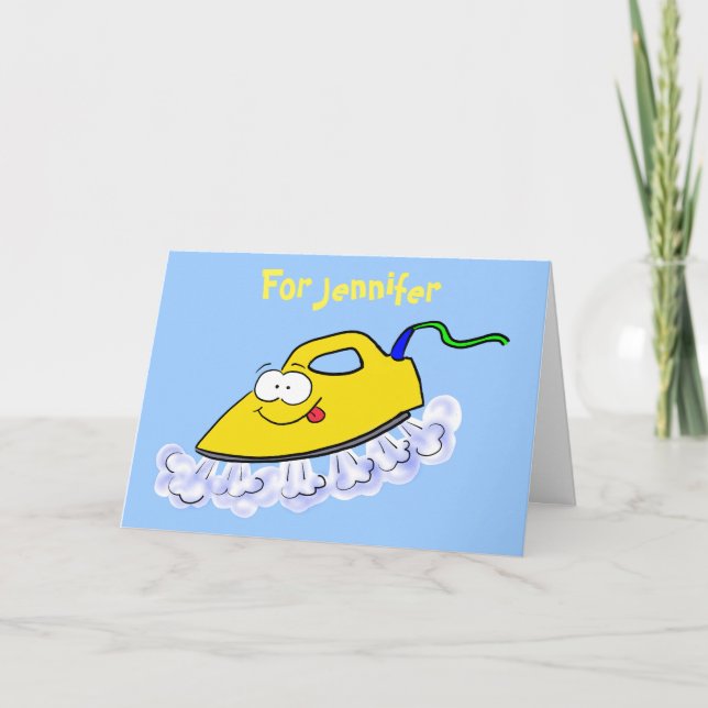 Funny cartoon iron laundry illustration card (Front)