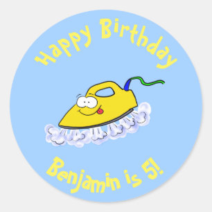 Funny cartoon iron laundry illustration classic round sticker