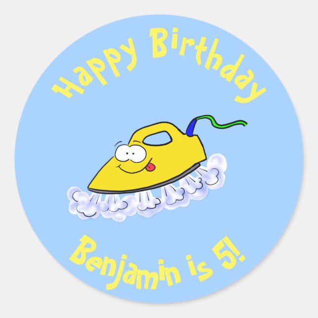 Funny cartoon iron laundry illustration classic round sticker (Front)