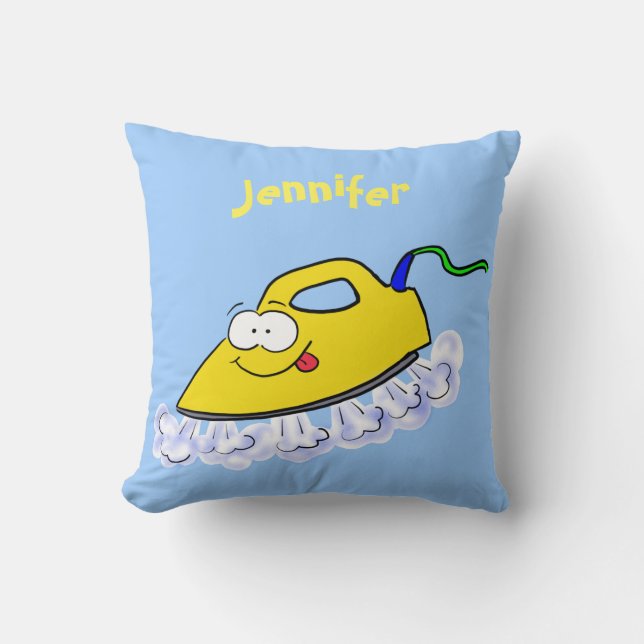 Funny cartoon iron laundry illustration cushion (Front)