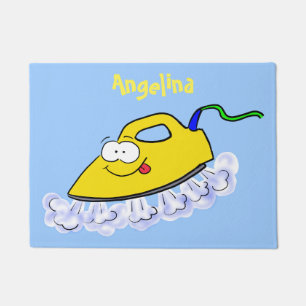 Funny cartoon iron laundry illustration doormat
