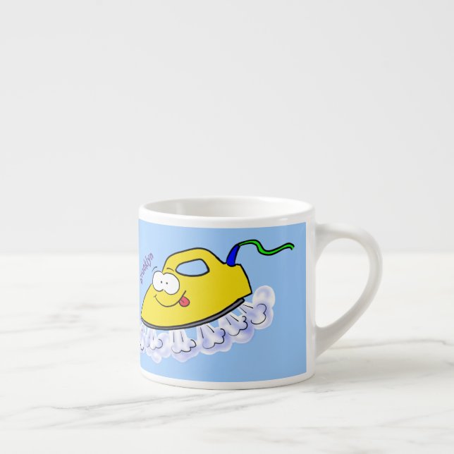 Funny cartoon iron laundry illustration espresso cup (Right)