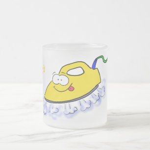 Funny cartoon iron laundry illustration frosted glass coffee mug