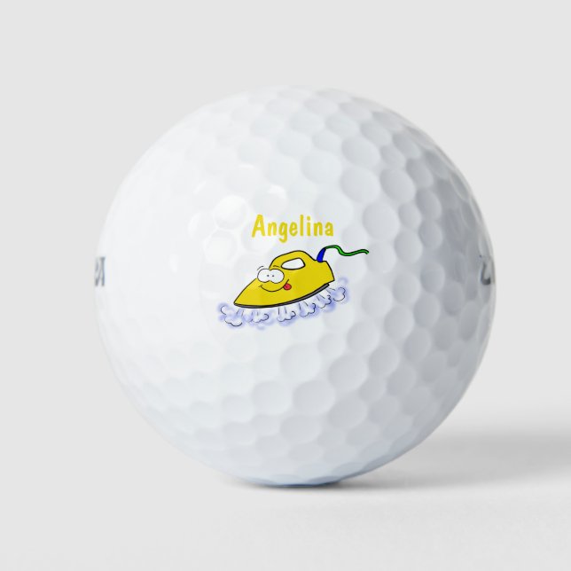 Funny cartoon iron laundry illustration golf balls (Front)