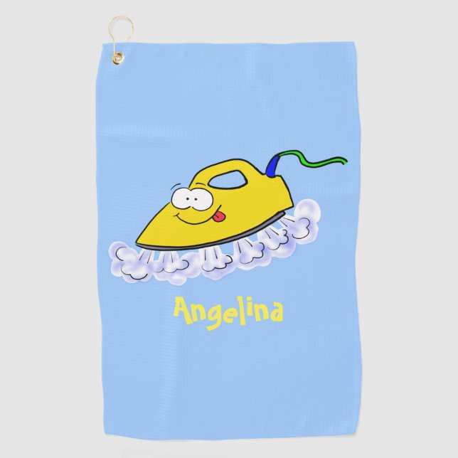 Funny cartoon iron laundry illustration golf towel (Front)