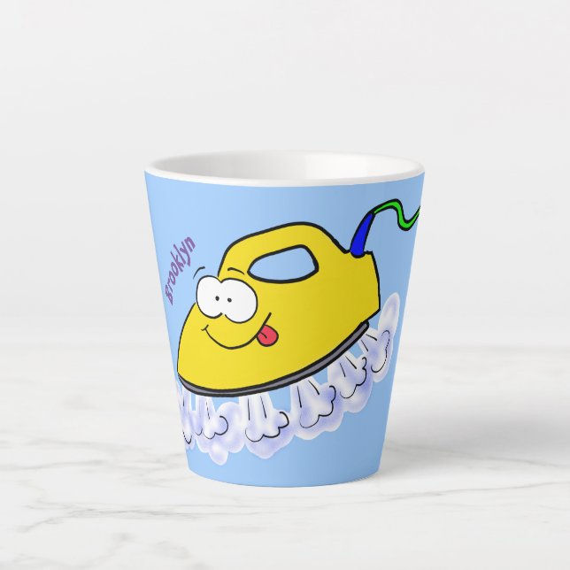Funny cartoon iron laundry illustration latte mug (Front)