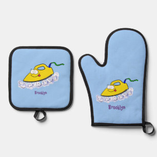 Funny cartoon iron laundry illustration oven mitt & pot holder set