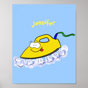 Funny cartoon iron laundry illustration poster
