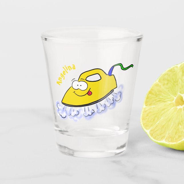 Funny cartoon iron laundry illustration shot glass (Front)