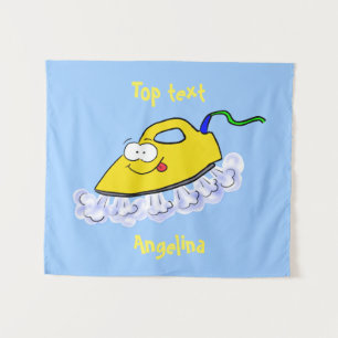 Funny cartoon iron laundry illustration  tapestry