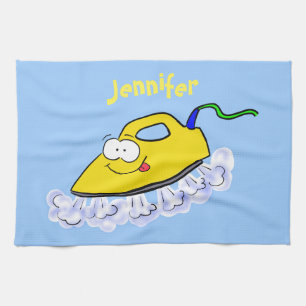 Funny cartoon iron laundry illustration tea towel