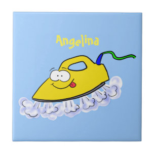 Funny cartoon iron laundry illustration tile