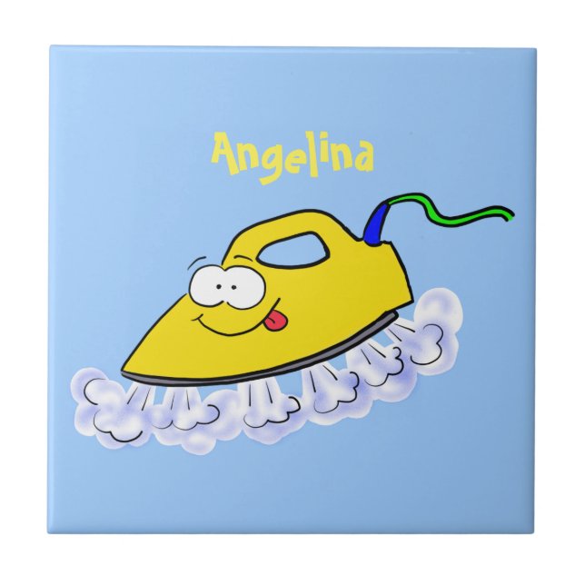 Funny cartoon iron laundry illustration tile (Front)