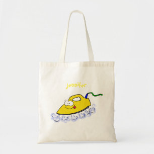 Funny cartoon iron laundry illustration tote bag