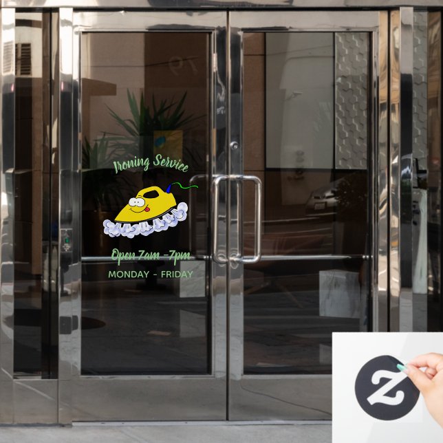 Funny cartoon iron laundry illustration window cling (Office Door)